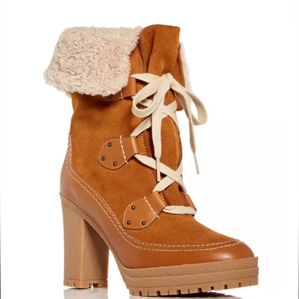See by Chloé Verena Shearling High Block Heel Booties